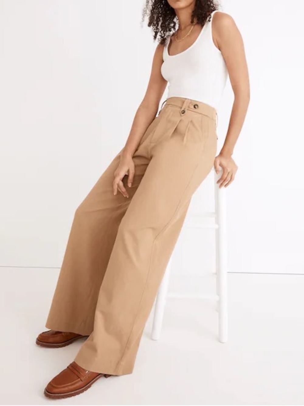 Madewell Harlow Pleated Wide-Leg High-Rise Trouser Pants Khaki Tan 10